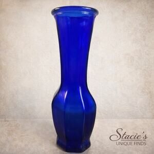 Vintage Cobalt Blue Glass Vase Tall Art Glass Mid Century Style